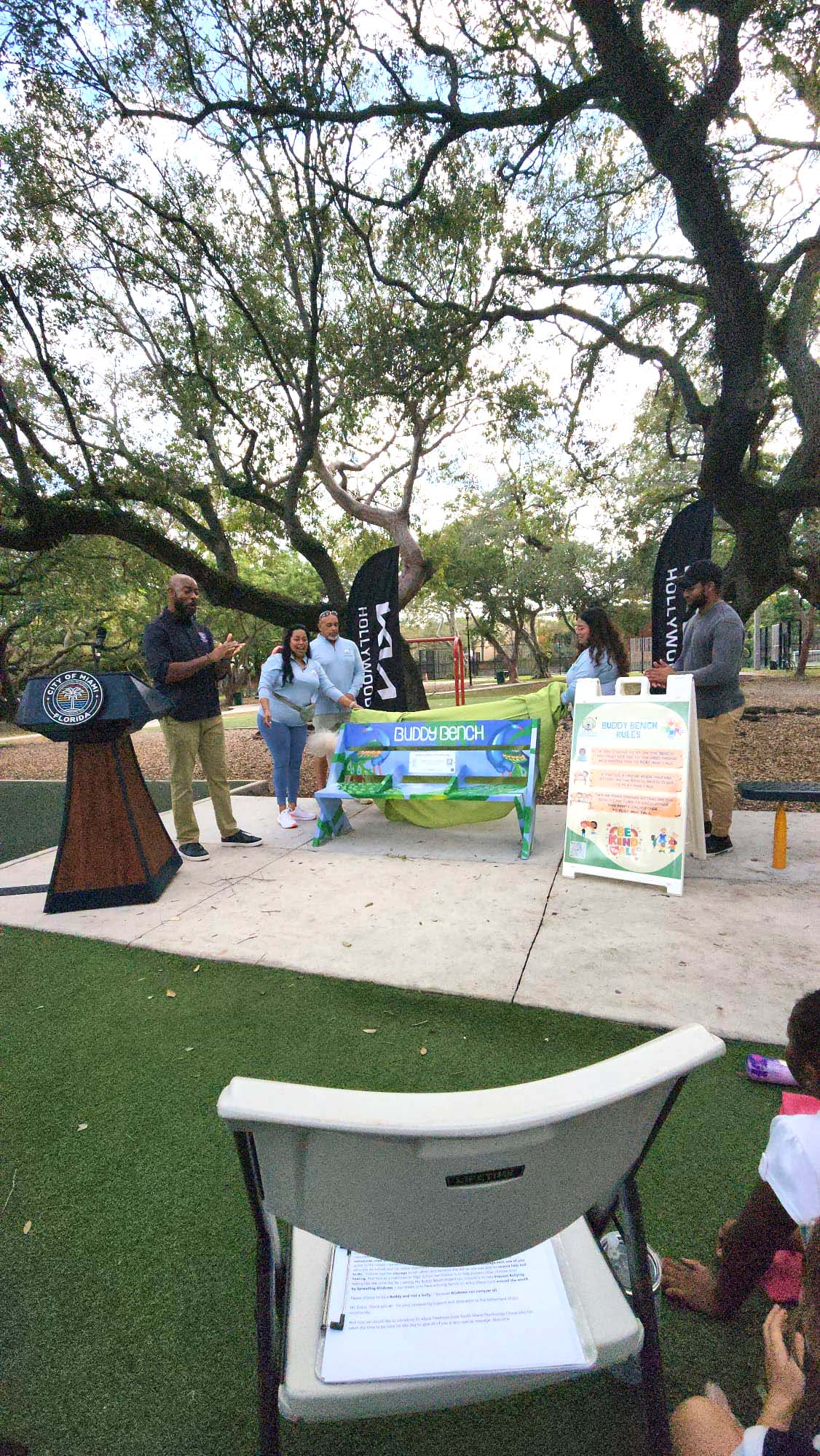 Unveiling of buddy bench at Peacock Park