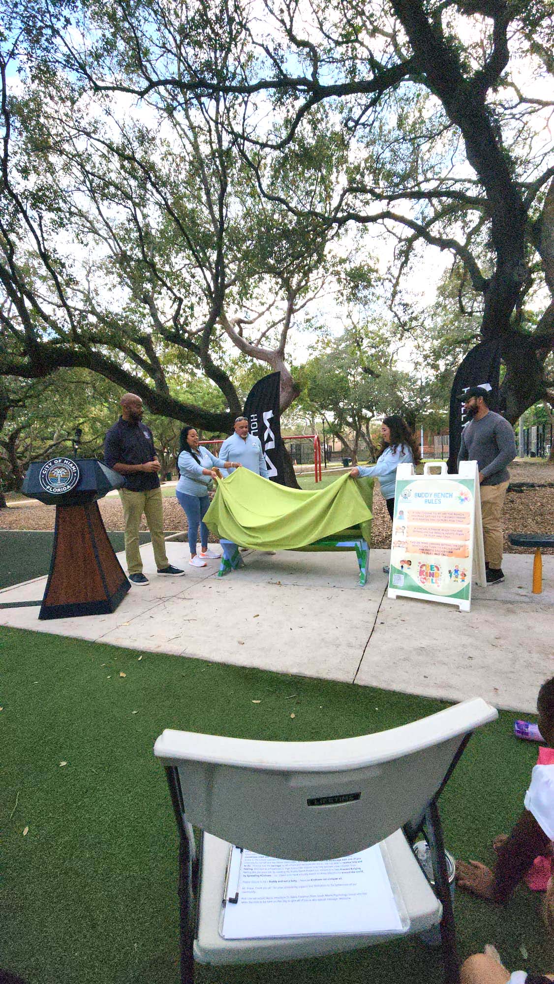 Unveiling of buddy bench at Peacock Park